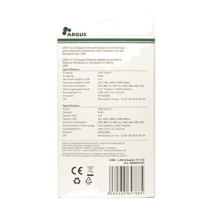 INTER-TECH USB-C-auf-Ethernet-Netzwerkadapter ARGUS IT-732