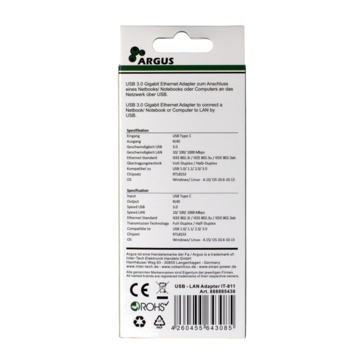 INTER-TECH Adaptateur réseau USB vers Ethernet ARGUS