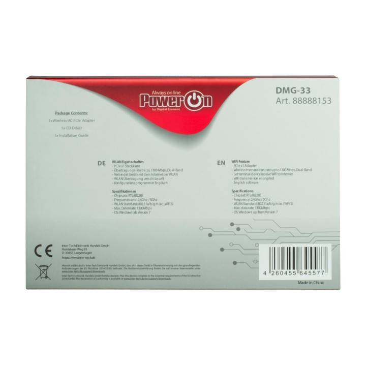 INTER-TECH Tarjeta de red inalámbrica PCIe DMG-33-WIFI 5