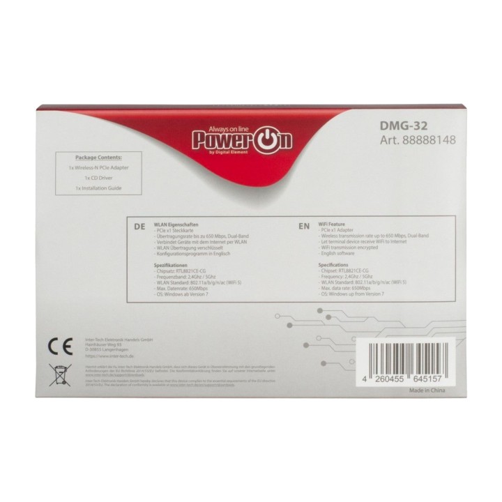 INTER-TECH Tarjeta de red inalámbrica PCIe DMG-32-WIFI 5