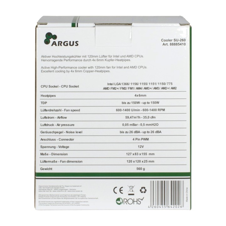 INTER-TECH Refroidisseur de CPU avec ventilateur ARGUS