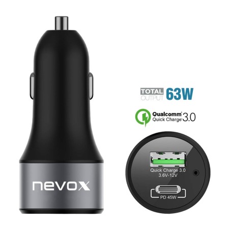 kfz-ladegerät für mobiltelefone mit schnellladefunktion usb-a/c pd qc3.0 63w