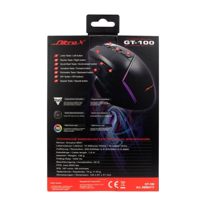 INTER-TECH Wired gaming mouse GT-100-RGB 6400DPI 1703761