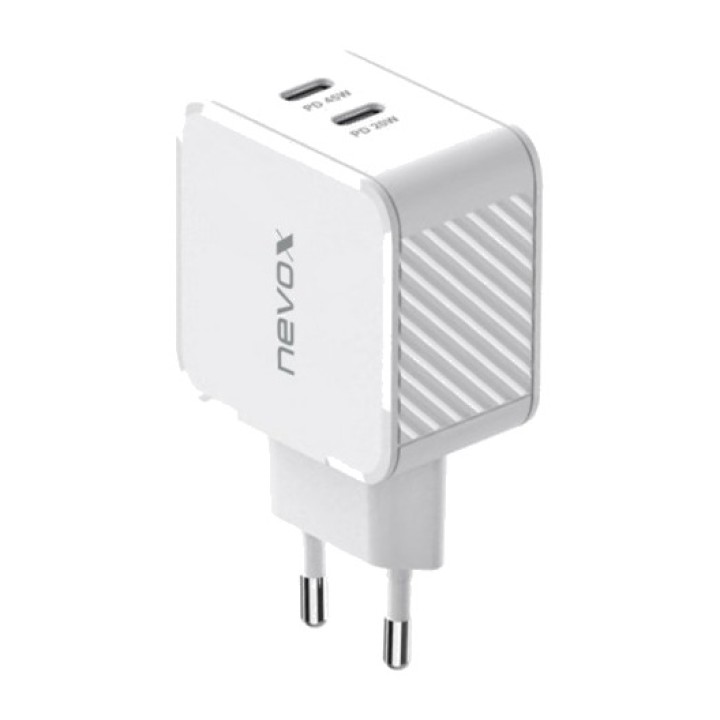 NEVOX Caricatore da parete doppio USB-C GAN PD QC3.0 45W