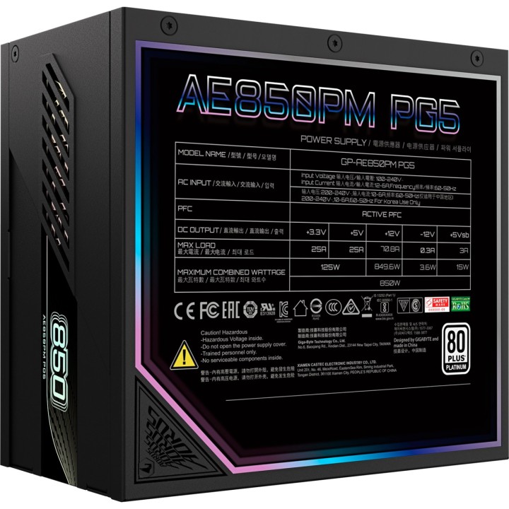 GIGABYTE Modular PC power supply AORUS ELITE P850W 80 PLUS