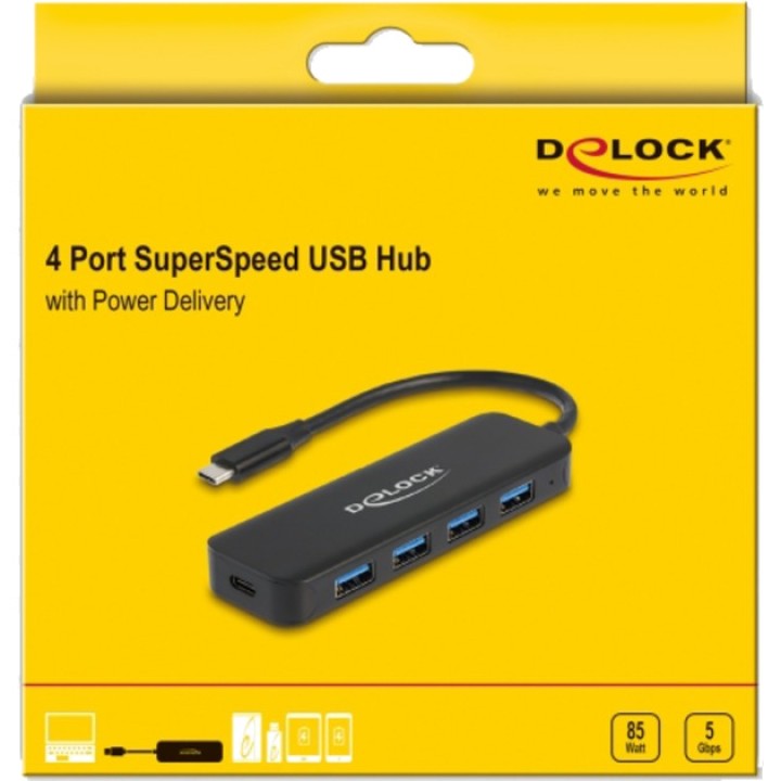 DELOCK 4-port USB-C hub with Power Delivery charging 3.2