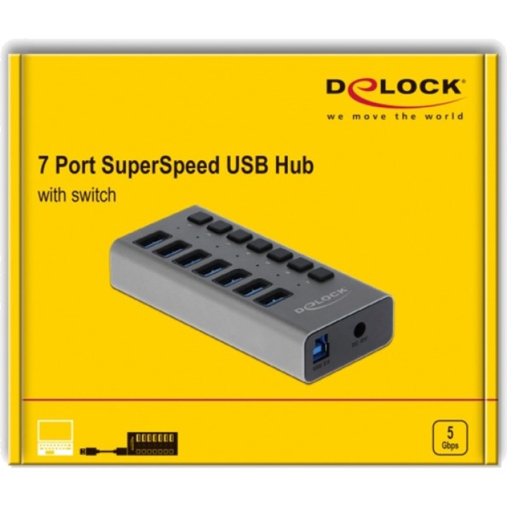 DELOCK 7-Port-USB-Hub mit externem Netzteil 3.2 GEN1 5GBPS