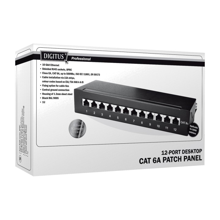 DIGITUS Geschirmtes Desktop-Patchpanel CAT6A 12X RJ45