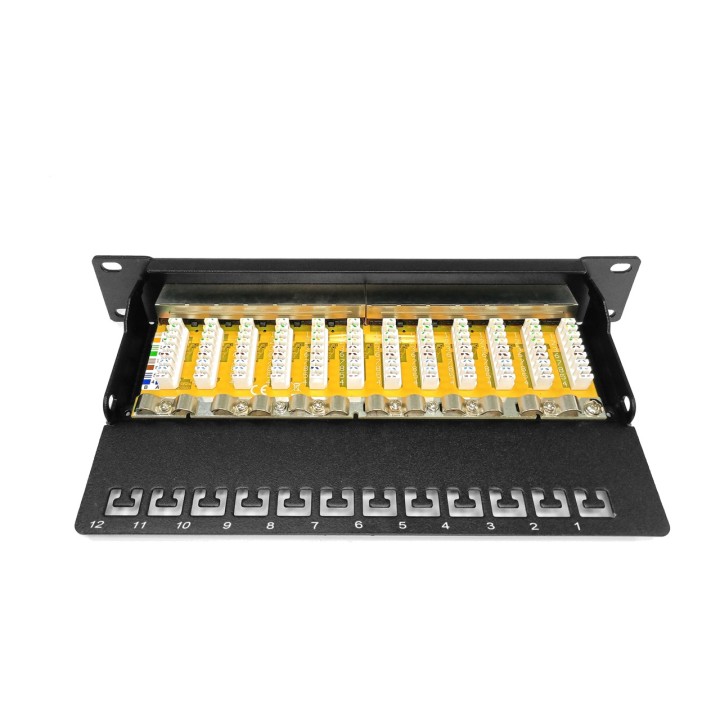 DIGITUS Panel de parcheo apantallado CAT6 10" 1U 12X RJ45