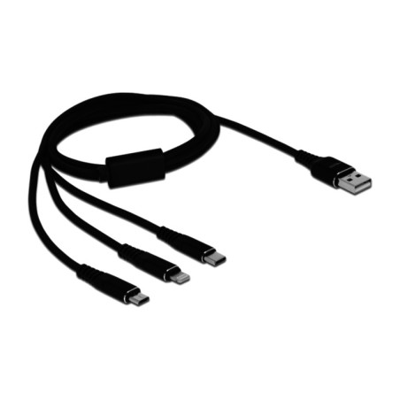 cable de carga usb tipo a 3 en 1 a micro b, usb-c y lightning 22awg 1m 87155