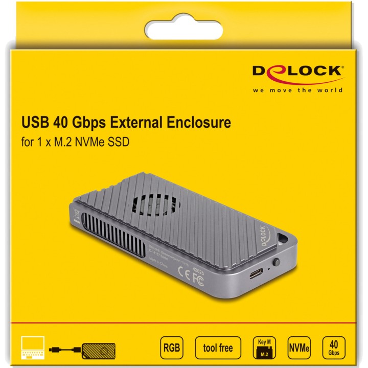 DELOCK Caja externa gaming para SSD M.2 NVMe USB4 40GBPS