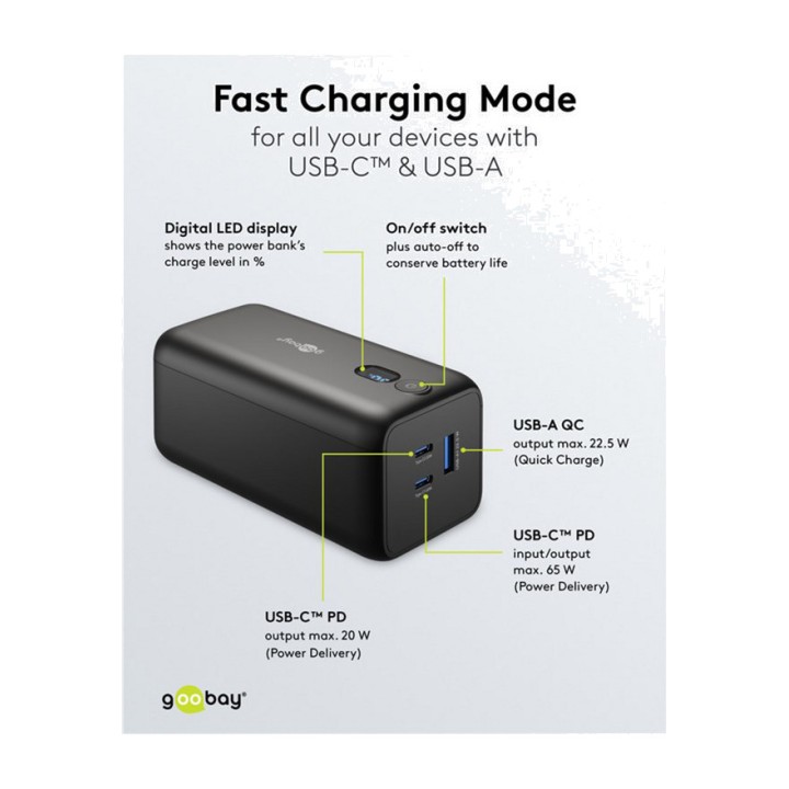 GOOBAY Batterie externe pour ordinateur portable PD 20000MAH