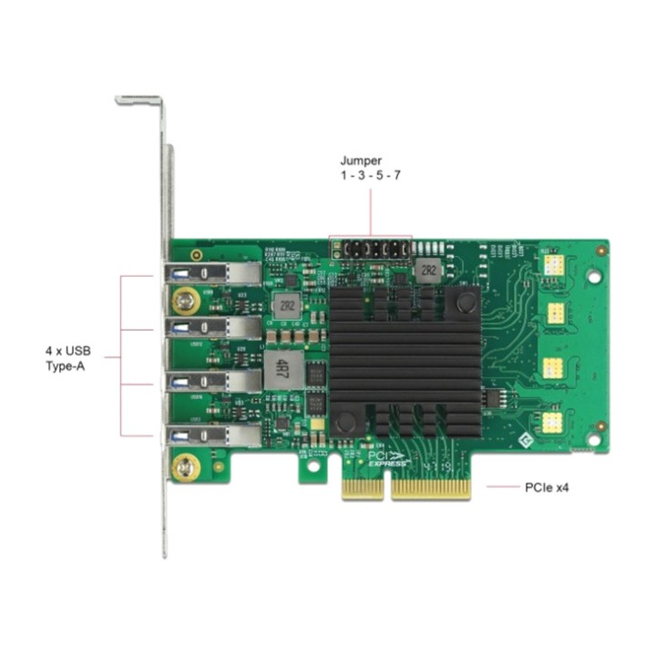 DELOCK Carte PCIe à profil bas avec 4 ports USB-A 3.2 GEN