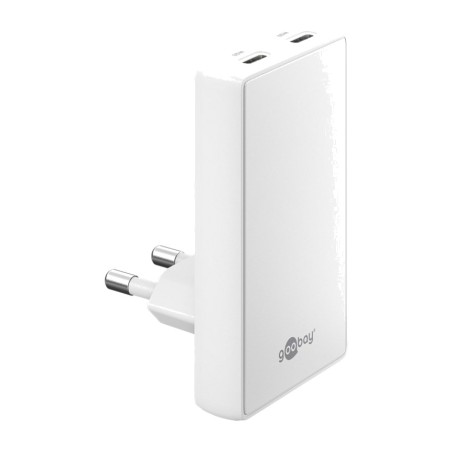 chargeur mural rapide plat à 2 ports usb-c pd gan 65w 90° 75726