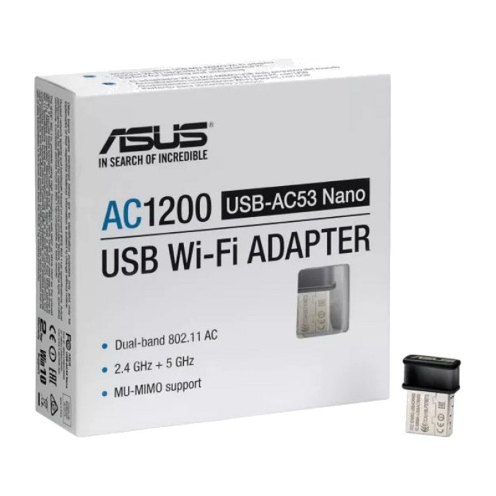 ASUS Adaptateur WiFi 5 bi-bande USB-AC53 NANO AC1200