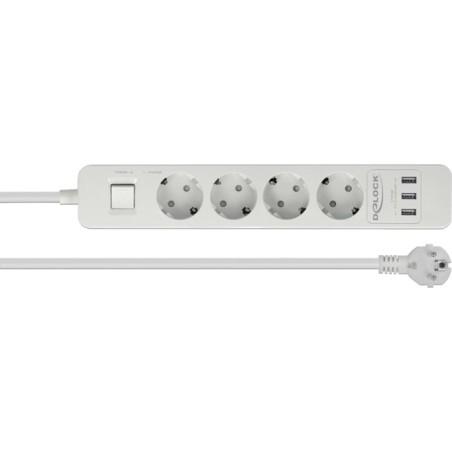 ciabatta a 4 prese con interruttore, porte di ricarica e protezione contro le sovratensioni 3x usb-a 1,5m 4000w 11206