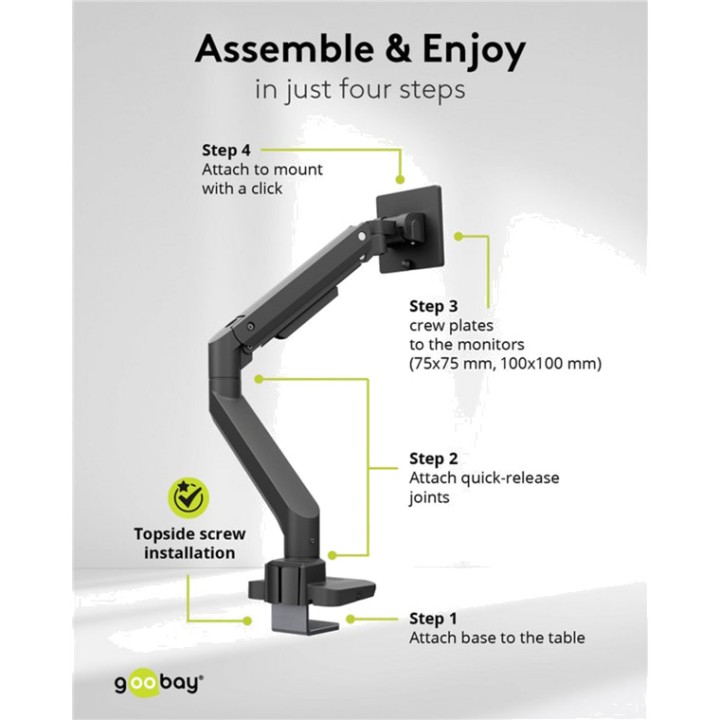 GOOBAY Gaming monitor desk mount with gas spring 17-49" 20KG