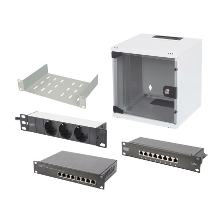 kit armadio rack a parete con switch e pannello patch 10" 6u