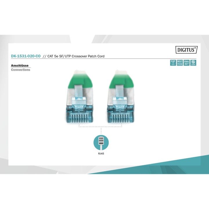 DIGITUS RJ45-Crossover-Netzwerk-Patchkabel CAT5E SF/UTP 2M