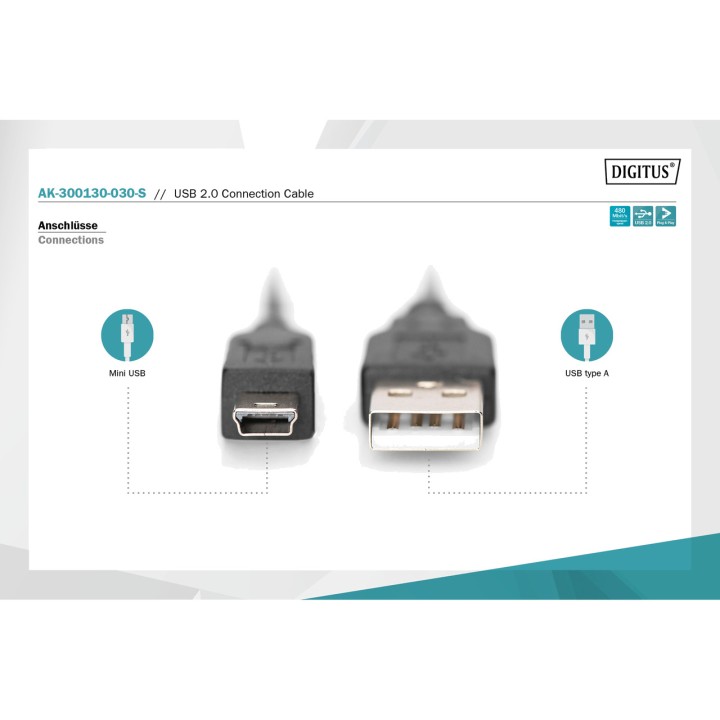 DIGITUS Datenkabel Typ A auf Mini B USB-2.0 3M 100159349