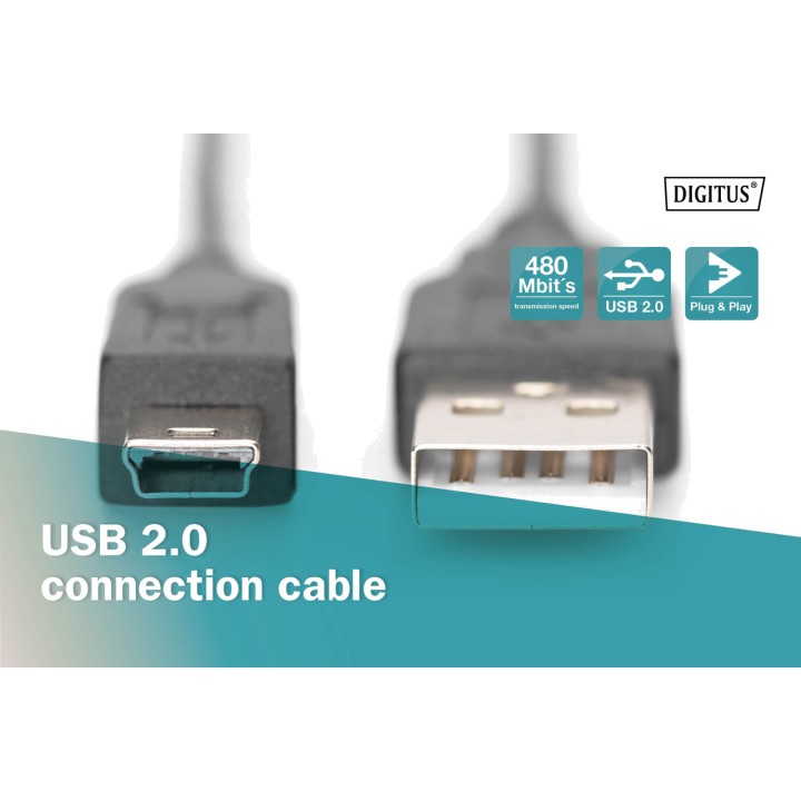 DIGITUS Cable de datos tipo A Mini B USB-2.0 3M 100159349