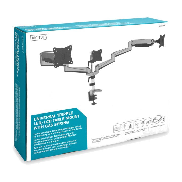 DIGITUS Triple monitor desk mount with gas spring 17-27"