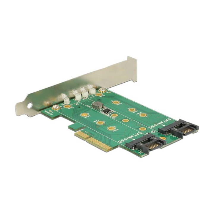 DELOCK PCIe-Karte für drei M.2-NVMe- und SATA-SSDs X4 89518