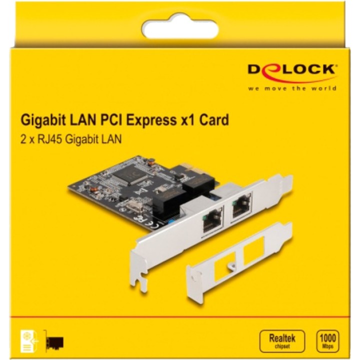 DELOCK PCIe-nätkort med 2 portar RJ45 X1-GIGABIT-REALTEK