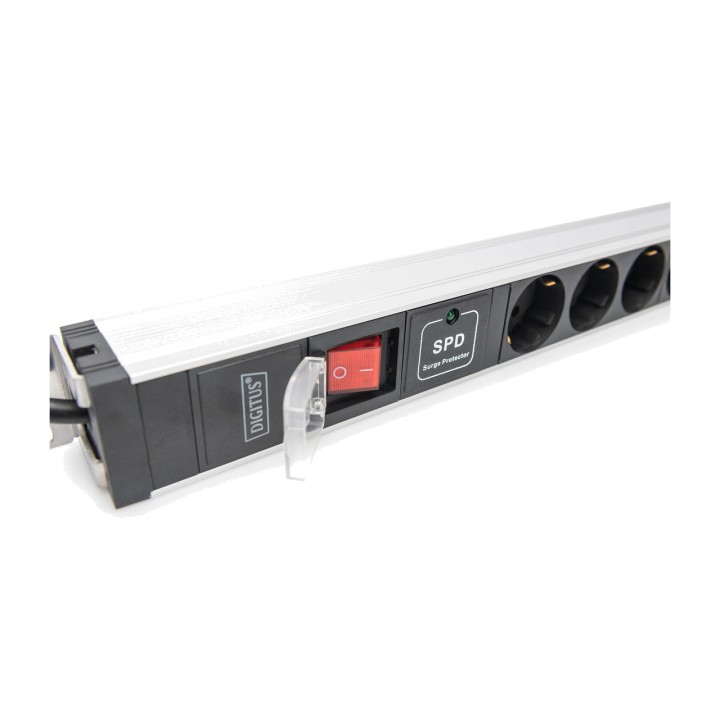 DIGITUS PDU power strip with switch and surge protection for