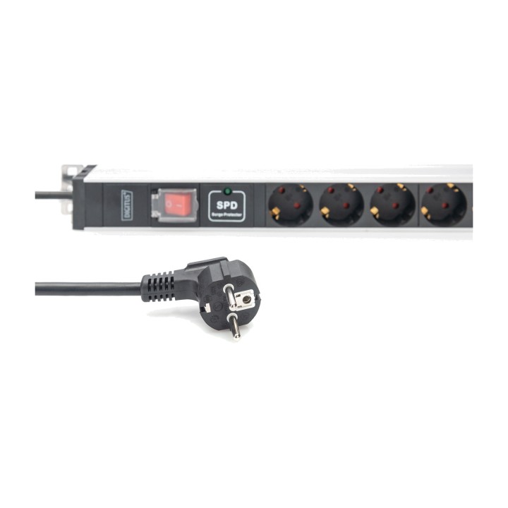 DIGITUS PDU power strip with switch and surge protection for