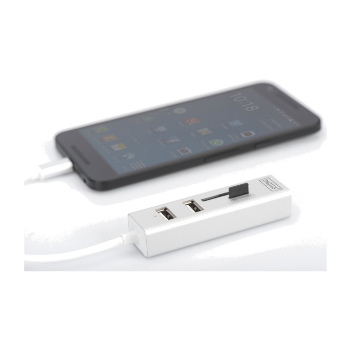 DIGITUS 3-port USB-C hub with card reader OTG 2.0 SD-MICROSD