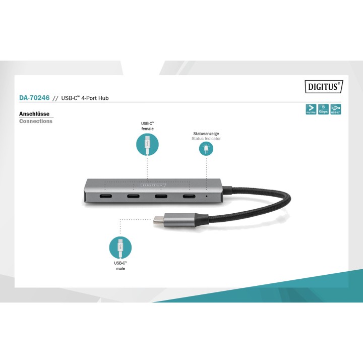 DIGITUS Hub USB-C de 4 puertos 4X C 5GBPS 100156319