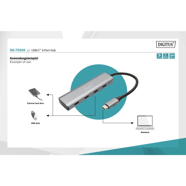 DIGITUS Hub USB-C de 4 puertos 4X C 5GBPS 100156319
