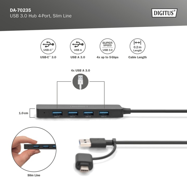 DIGITUS Slim 4-port USB hub 3.0 100156315