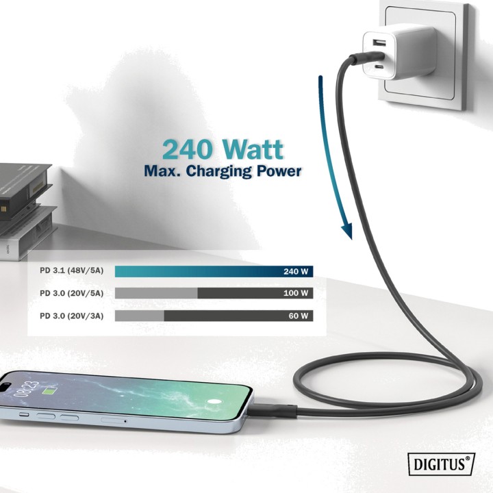 DIGITUS USB-C silicone cable C/C USB4 GEN 2X2 PD 240W 2M