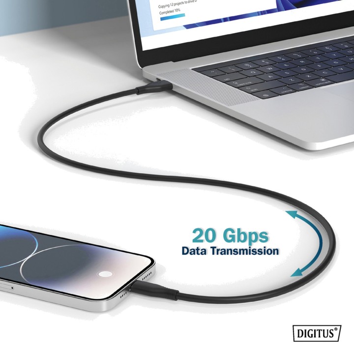 DIGITUS Câble USB-C en silicone C/C USB4 GEN 2X2 PD 240W 2M