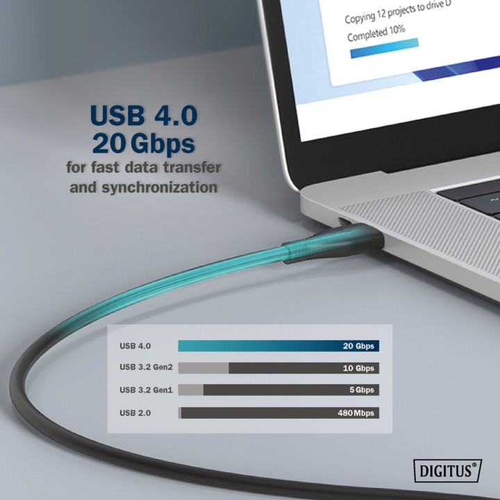 DIGITUS Câble USB-C en silicone C/C USB4 GEN 2X2 PD 240W 2M