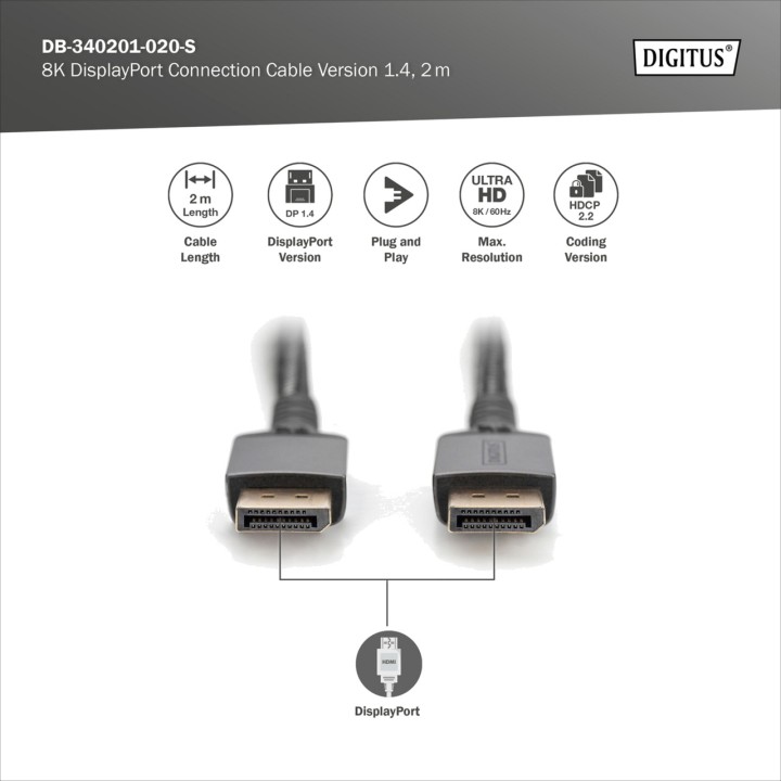 DIGITUS Câble DisplayPort pour moniteur 1.4-PREMIUM UHD 8K