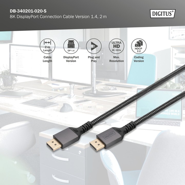 DIGITUS Cavo DisplayPort per monitor 1.4-PREMIUM UHD 8K 2M