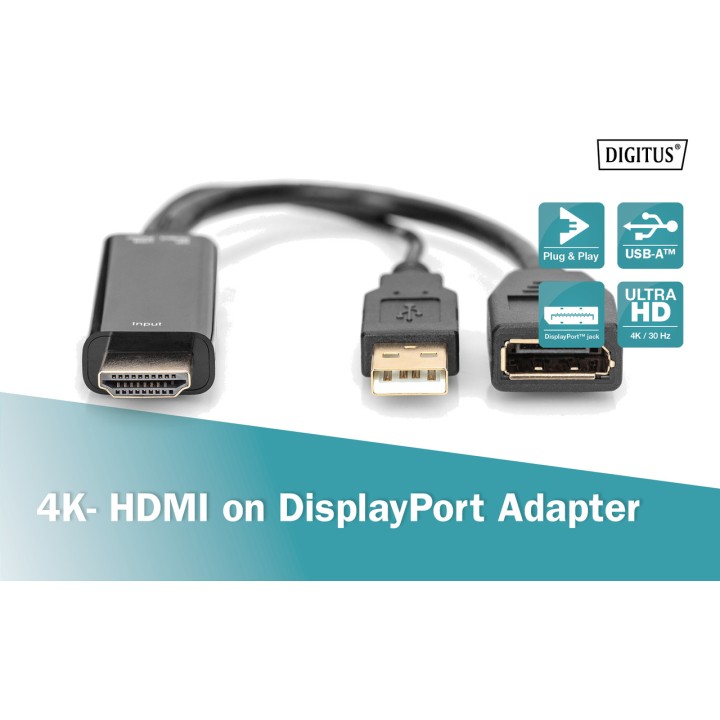 DIGITUS Adattatore convertitore da HDMI a DisplayPort 4K