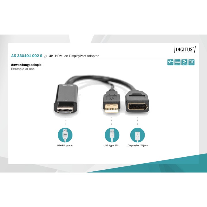 DIGITUS Adattatore convertitore da HDMI a DisplayPort 4K