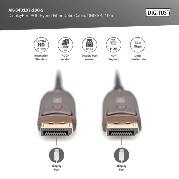 DIGITUS Active hybrid fibre-optic monitor cable