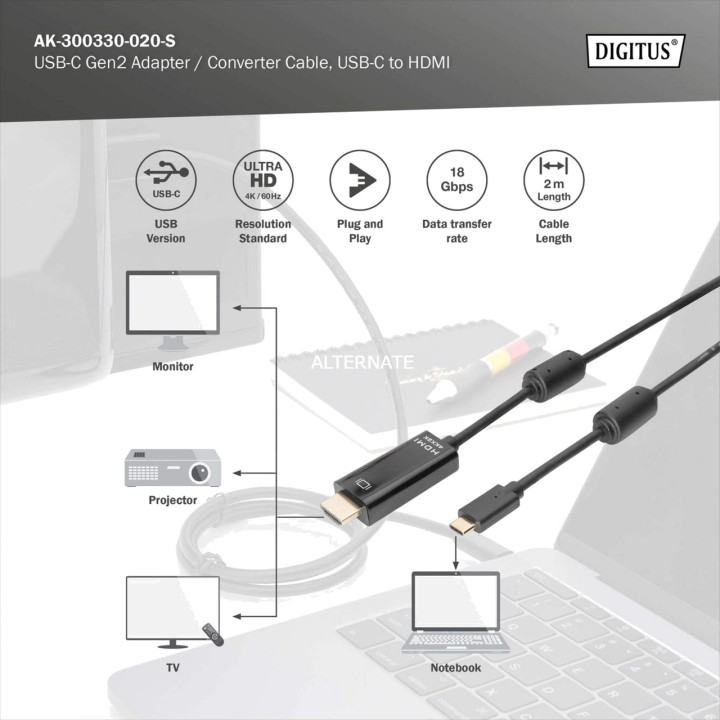 DIGITUS Cavo adattatore da USB-C a HDMI 4K 60HZ 100156034VAR