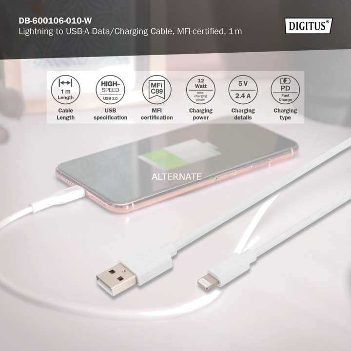 DIGITUS Cavo di ricarica e dati certificato USB-2.0