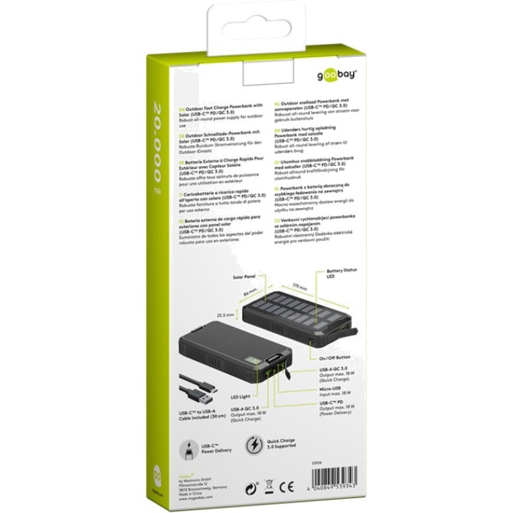 GOOBAY Solar-Powerbank mit Schnellladefunktion für den