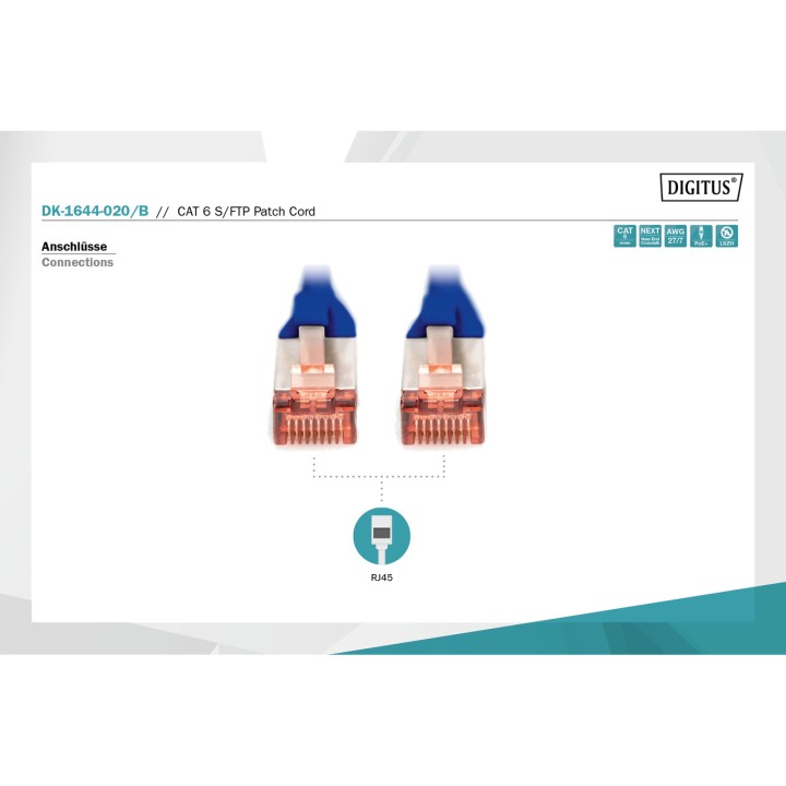 DIGITUS Latiguillo de red Ethernet CAT6 S/FTP RJ45