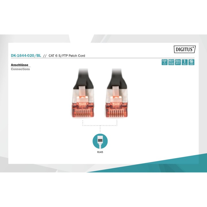DIGITUS Latiguillo de red Ethernet CAT6 S/FTP RJ45