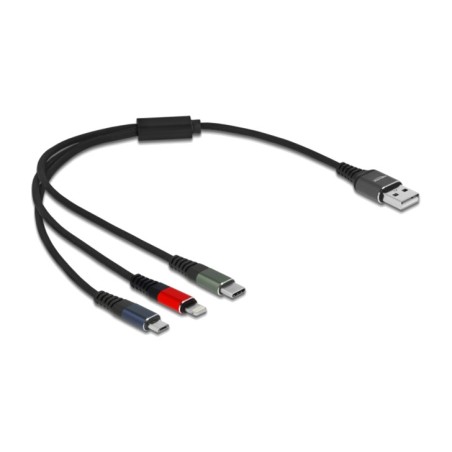 câble de charge usb type-a 3-en-1 : micro b, usb-c et lightning 22awg 0,3m 87236