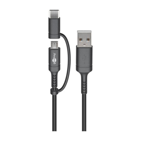 2-in-1 usb type-a charging cable for micro-b and type-c 2.0 1m 71892