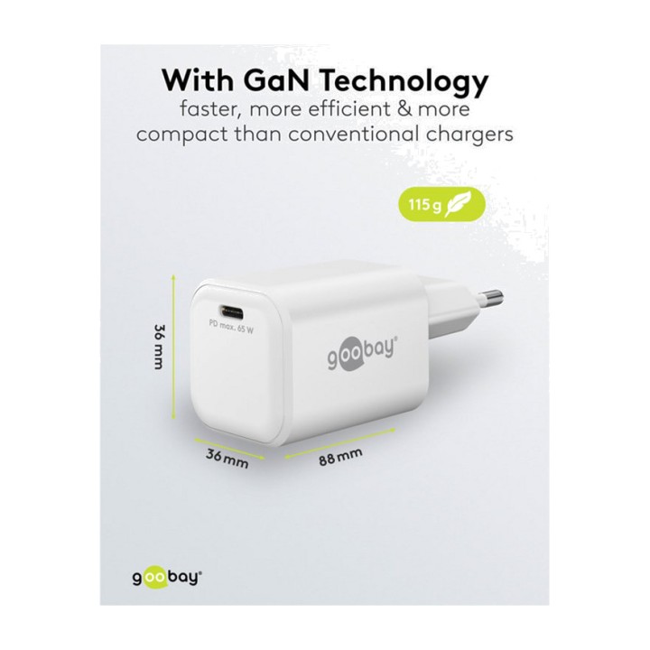 GOOBAY Schnellladegerät für die Wand mit 1 Anschluss USB-C